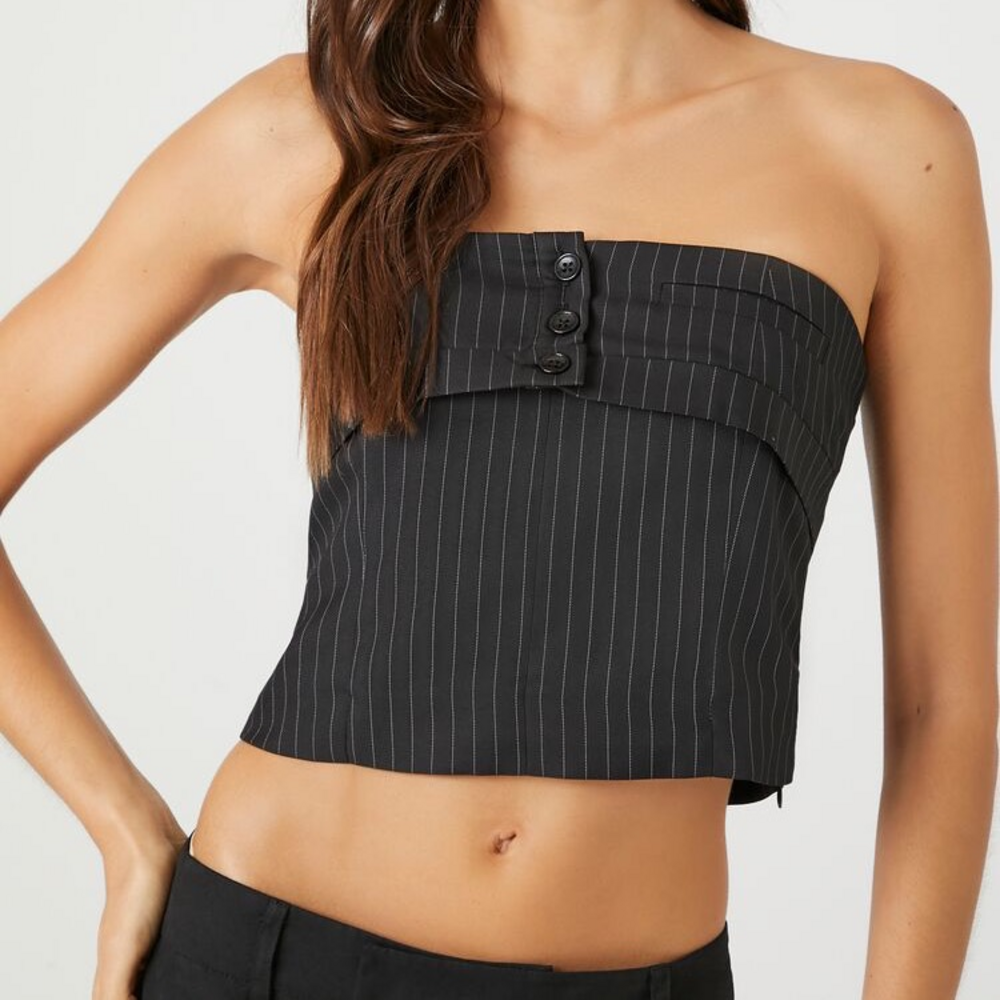 strapless pin stripe top